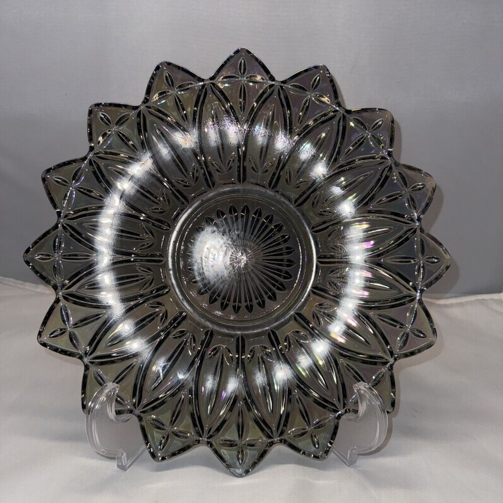 Federal Smokey Gray Iridescent Petal Design Glass 11.5" Plate
